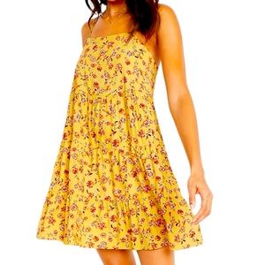 Old Navy Yellow Multicolored Floral Tiered Swing Dress, Petite Size Medium